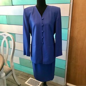 SuitsMe Ladies Jacket & Skirt Suit Set Sz 10 Periwinkle Blue, Lined